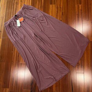 New NWT Cider Mauve Purple Pants Wide Leg Elastic Waistband Flowy Plus Size 1X